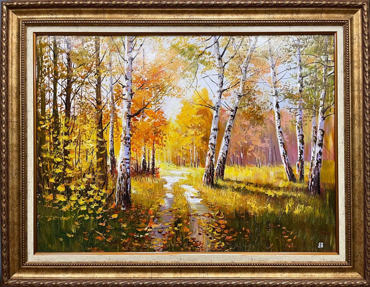 油彩画「Осеннее раздумье」 1946年 Kazonn O.A. Купить картину Осень - Art Compass Club