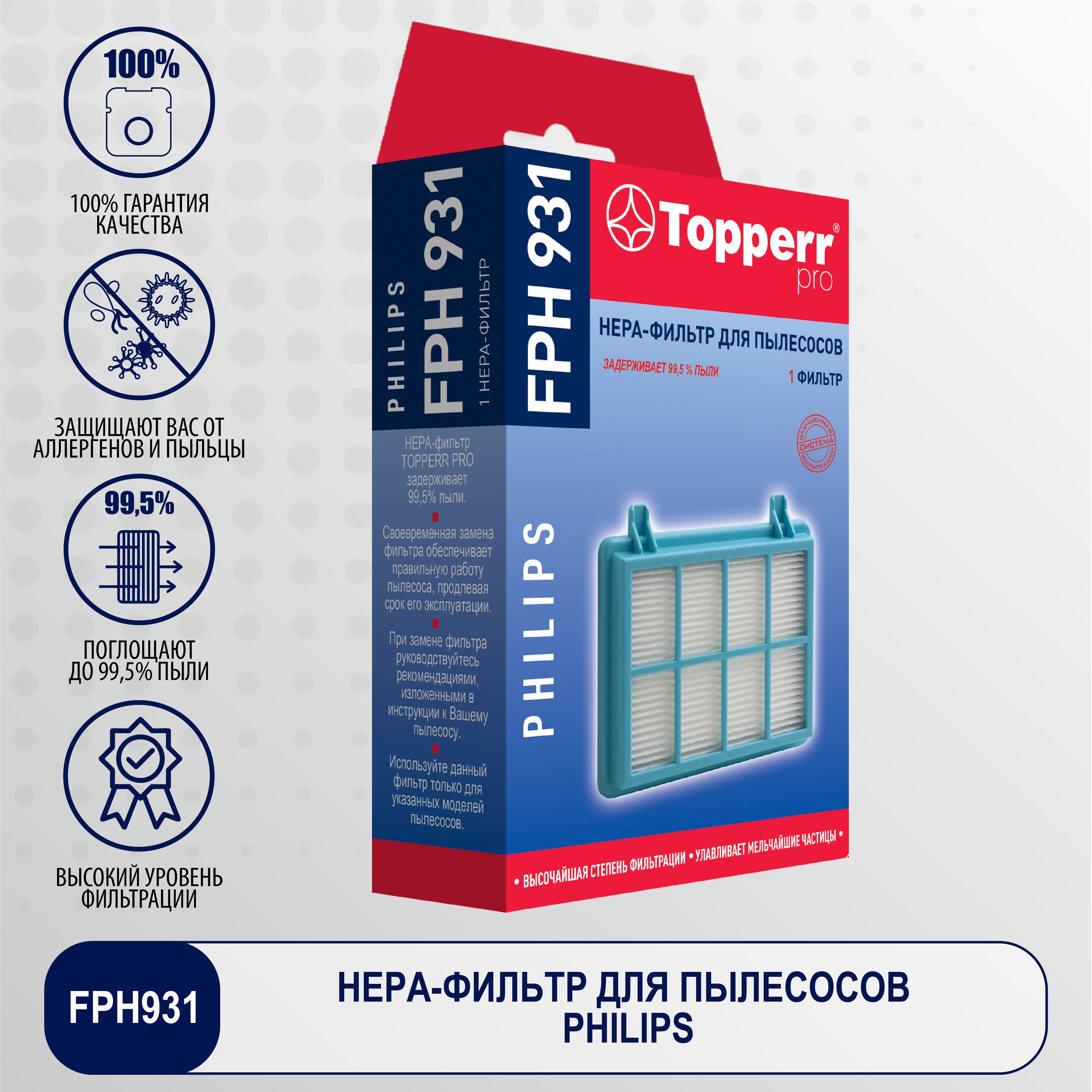 HEPA фильтр для пылесоса Philips Topperr FPH931 1172 - купить с доставкой  по выгодным ценам в интернет-магазине OZON (276759869)