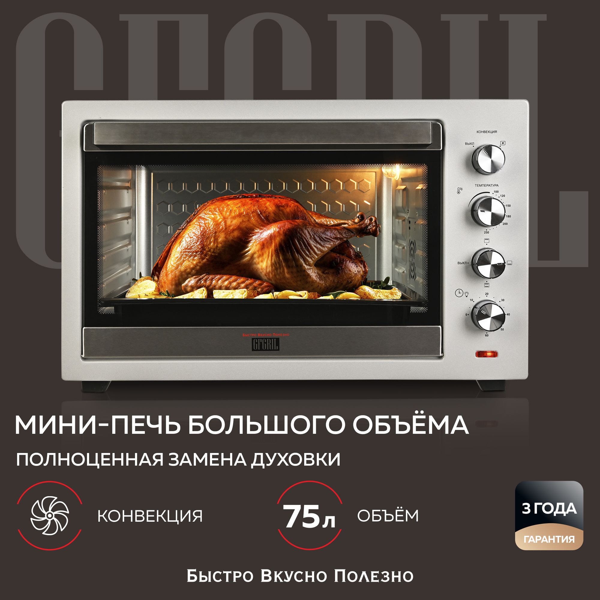 GFGRILМногофункциональнаямини-печьGFO-75,2800Вт,конвекция