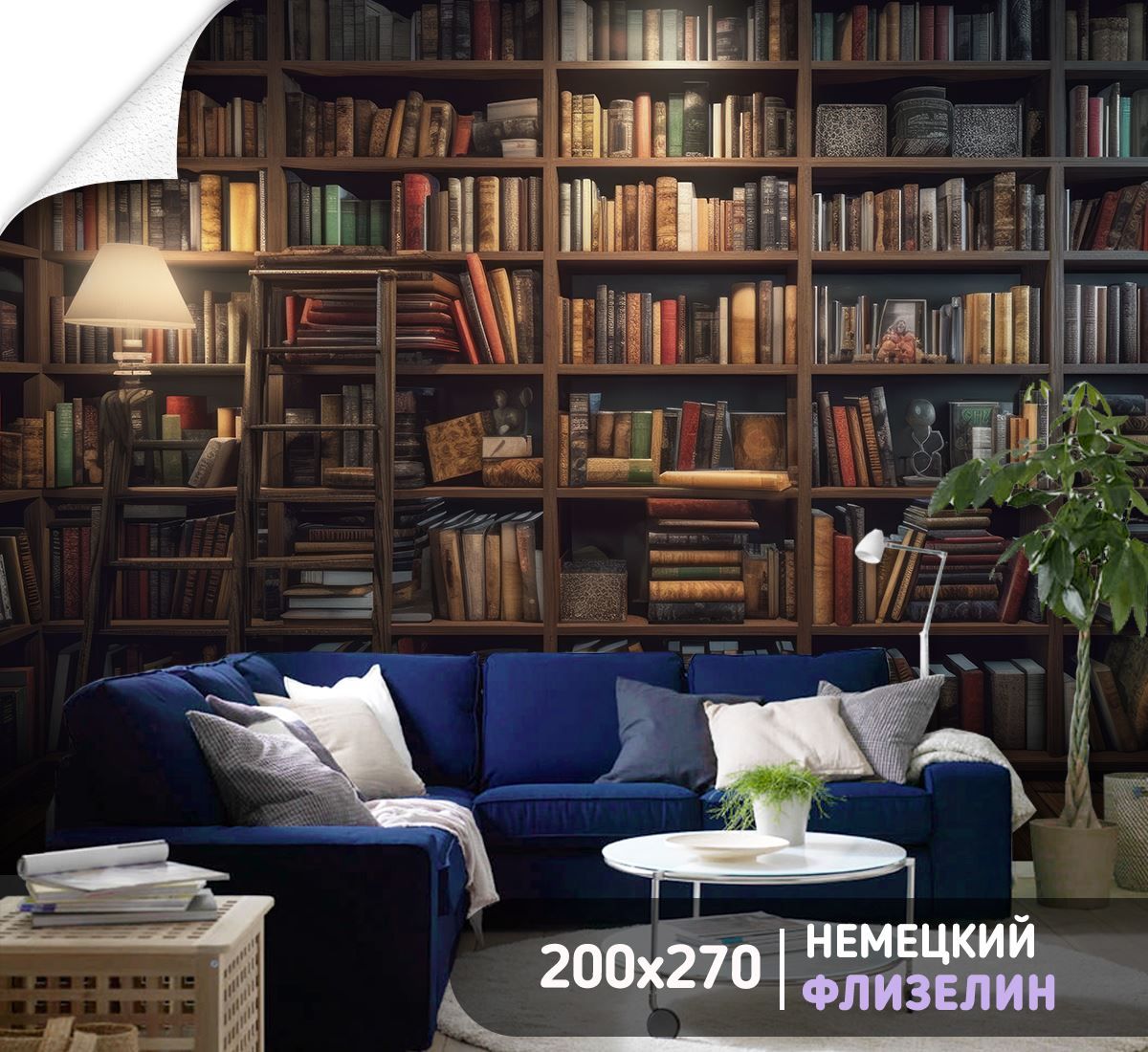 Фотообои книжные полки 200х270 см для спальни