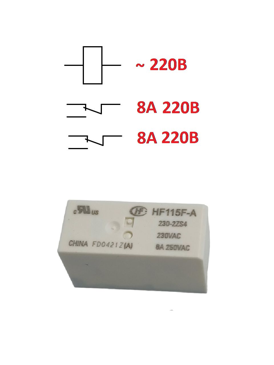 Реле 220В 2NO 2NC HF115F-A