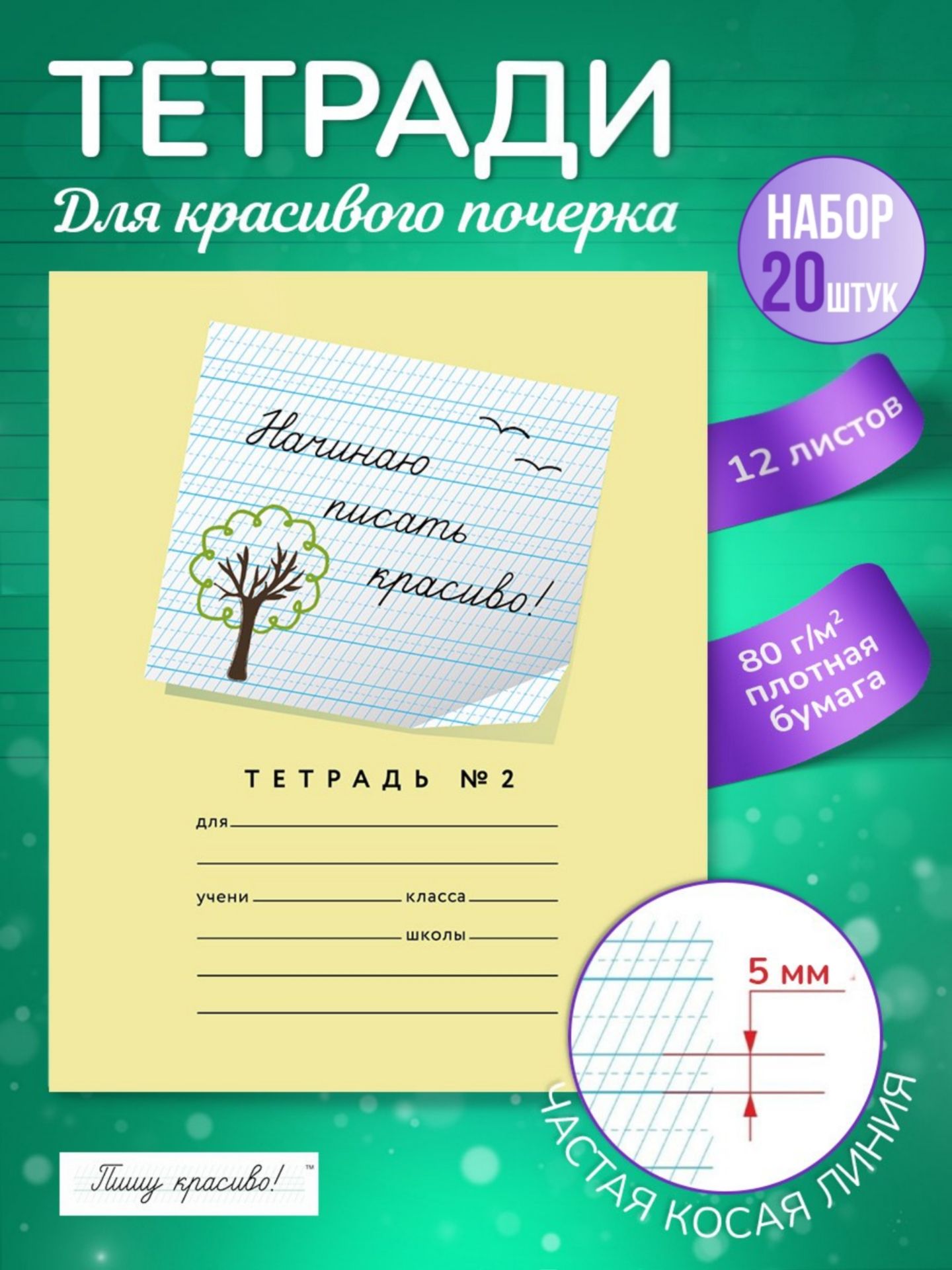 Тетрадь Пишу красиво! A5 (14.8 × 21 см), 20 шт., листов: 12