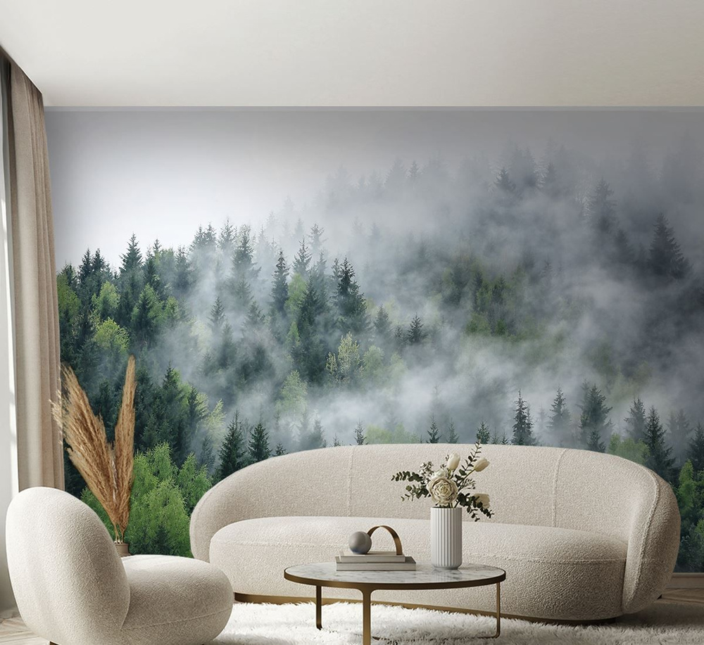 Фотообои Изумрудный лес в тумане 200х270 см для зала #1