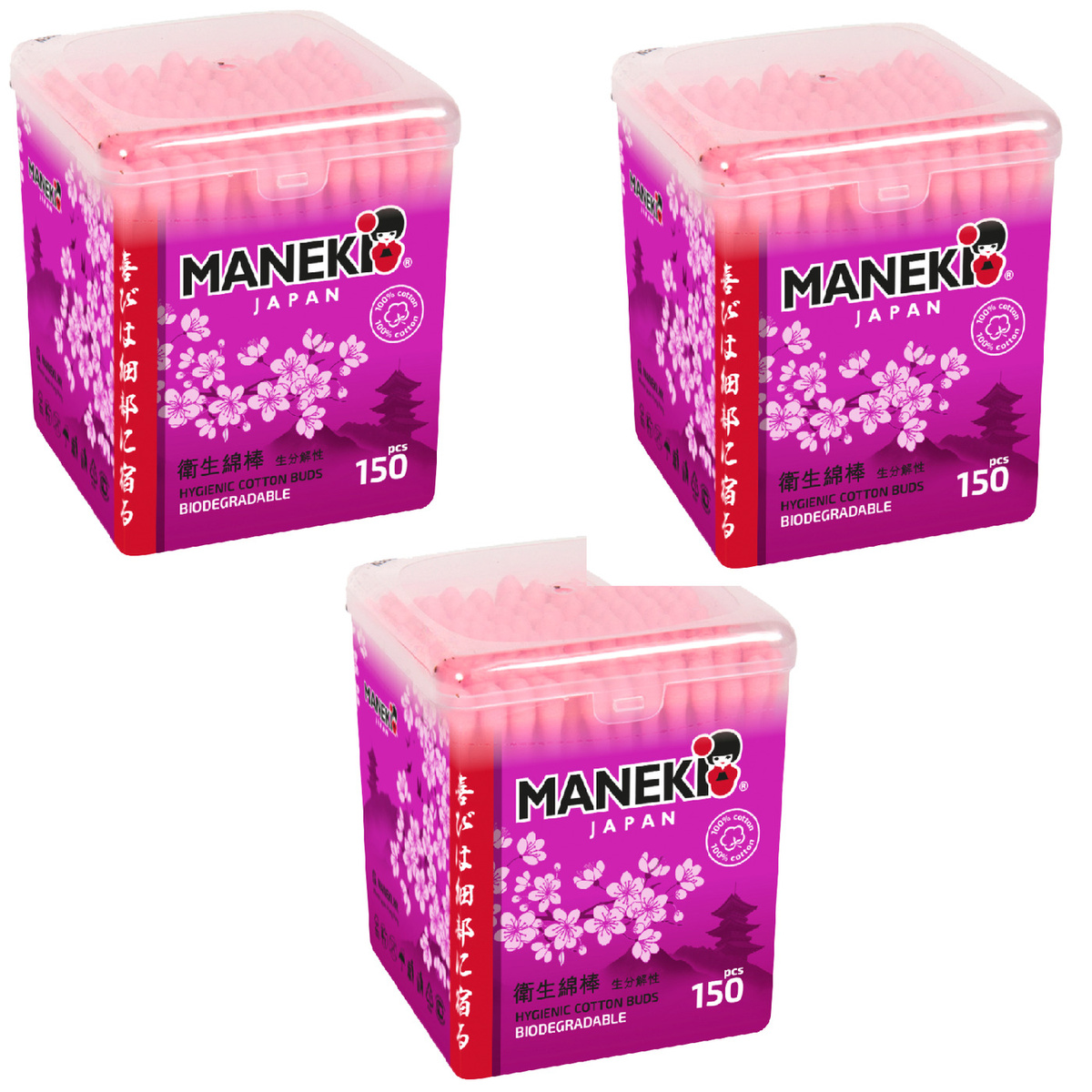 Ватные палочки MANEKI Палочки ватные RED с бумажным стиком