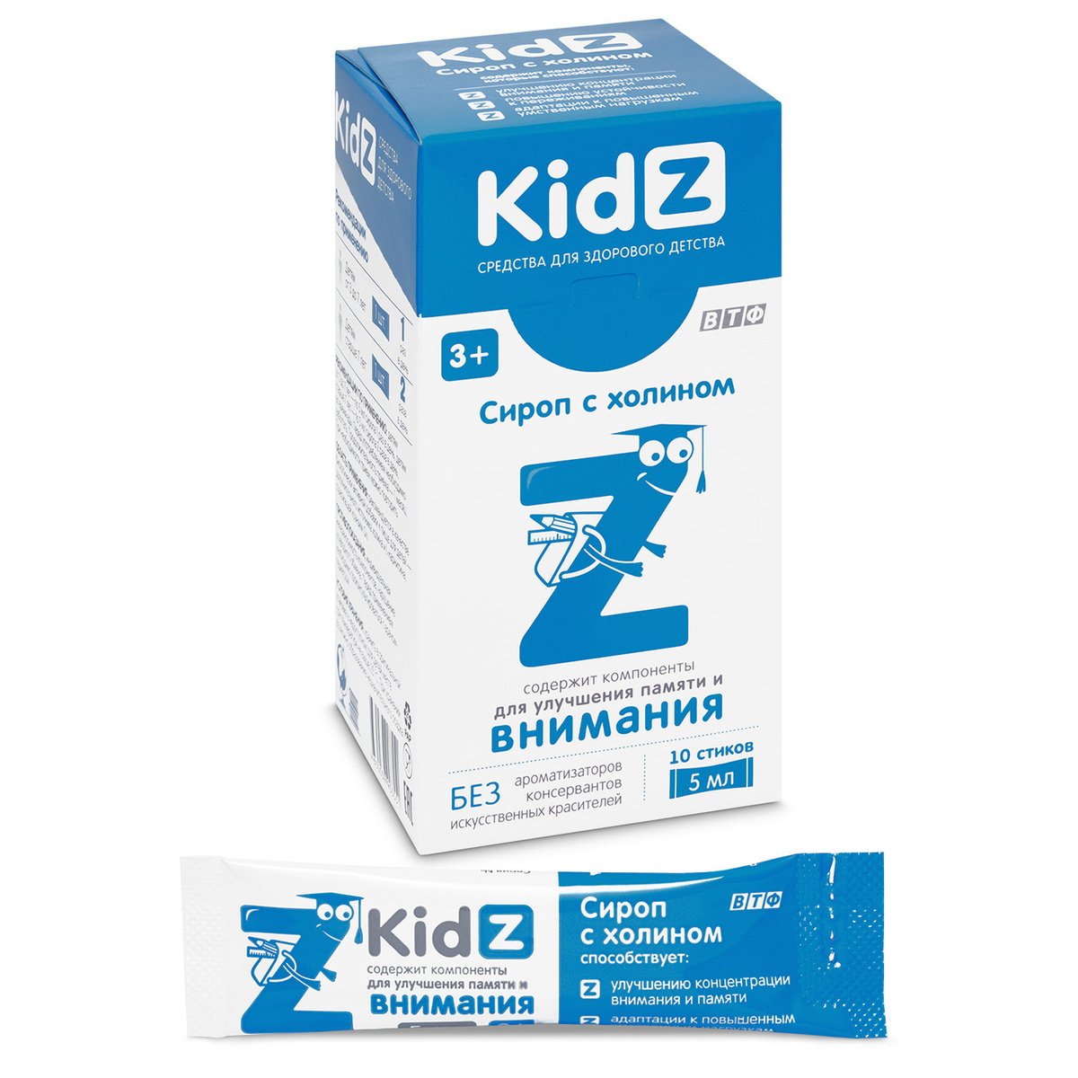 Kidz сироп с холином, витамины для внимания и памяти, 10 стиков по 5 мл.  #1