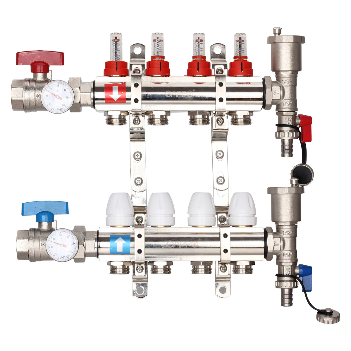 Коллектор регулируемый с расходомерами Gappo G421.4 4-вых. x1\"x3/4 ...
