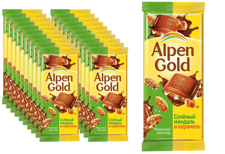 Молочный шоколад Alpen Gold Альпен голд солёный миндаль и карамель, 85г ...