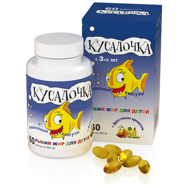 Real Caps Рыбий жир для детей КУСАЛОЧКА, жевательные капсулы 500 мг ...