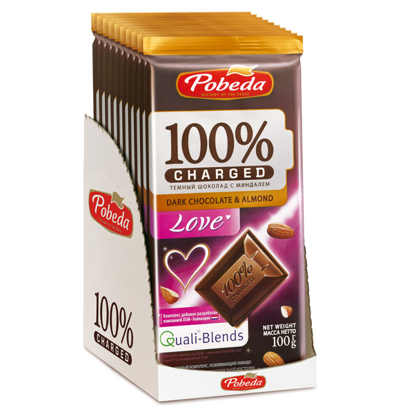 Шоколад Победа вкуса темный с миндалем "Чаржед "Лав", 100г / 10шт ...