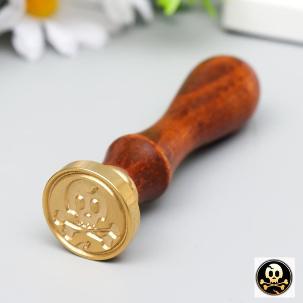 Печать для сургуча с деревянной ручкой \"Череп и кости\" 9*2,5*2,5 см ...