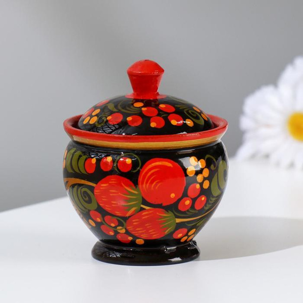 Солонка "Ягодка", с крышкой, 6x7 см, хохлома купить по выгодной цене в ...