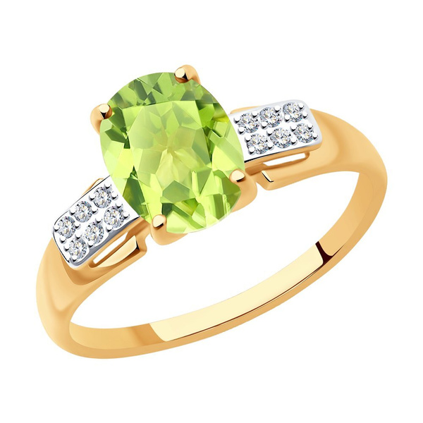 Золотое кольцо DIAMANT-ONLINE с фианитом и хризолитом 585 пробы ...