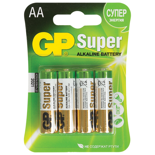 Батарейки alkaline GP Super AA пальчиковые набор из 4 штук - купить с ...