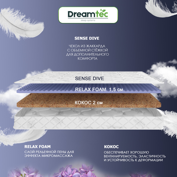 Матрас Dreamtec Dreamtec Roll Comfy/, Беспружинный, 115 - купить по ...