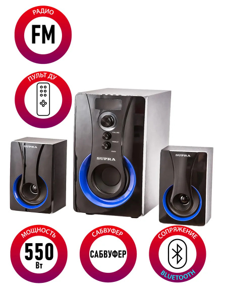 Акустическая система Supra Минисистема SMB-310 черный 60Вт FM USB BT SD ...