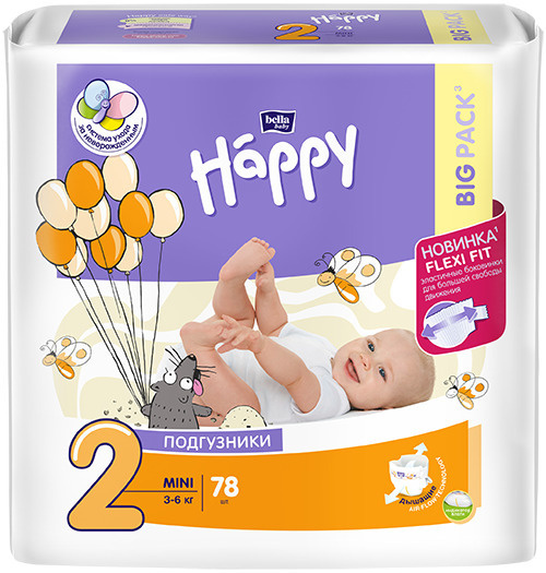 Подгузники для детей bella baby Happy Mini по 78 шт. вес 3-6 кг ...