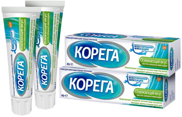 Чем заменить корегу в домашних условиях Корега крем для фиксации зубных протезов Освежающий вкус 40г. / - 2 упаковки. - 