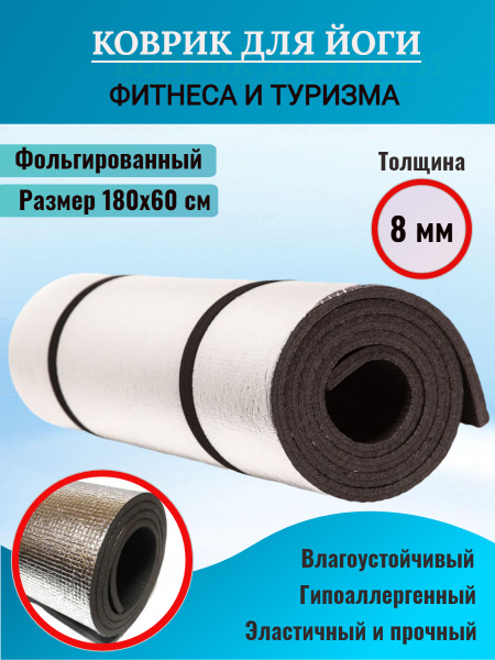 Коврик туристический фольгированный 180х60х0.8 см, коврик-пенка ...