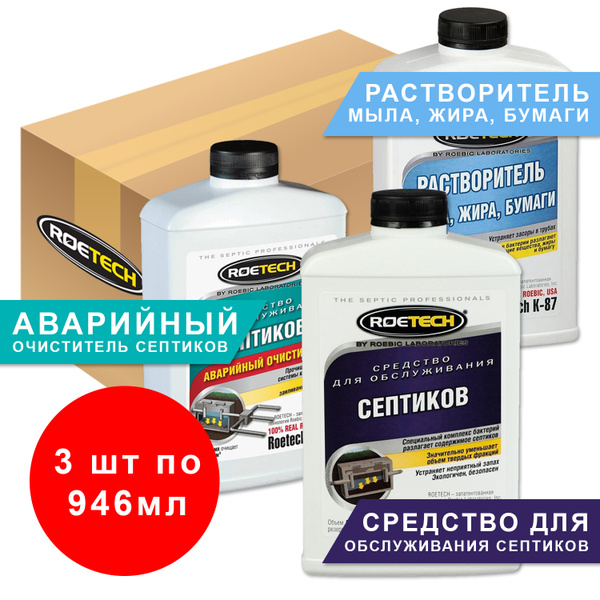 Характеристики Набор из трех компонентов Roеtech: Растворитель мыла ...