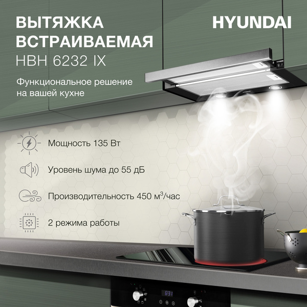 Встраиваемая вытяжка Hyundai HBH 6232 W/HBH 6232 BK/HBH 6232 IX купить ...