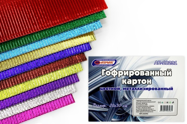 Картон ГОФРИРОВАННЫЙ/цветной/металлизированный/10 цветов/A4 - купить с ...