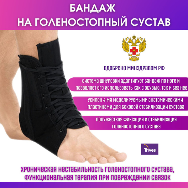 Бандаж на голеностопный сустав с пластинами и со шнуровкой, ортез ...