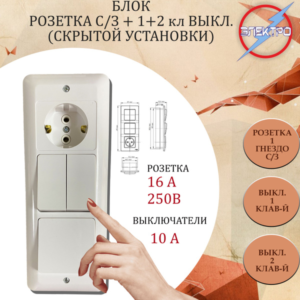 Розеточно-клавишный блок ЭЛЕКТРО, 2 кл купить по выгодной цене в ...