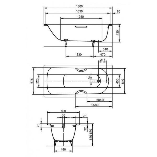 Стальная ванна Kaldewei Advantage 180x80 mod. 375-1 112800010001 ...