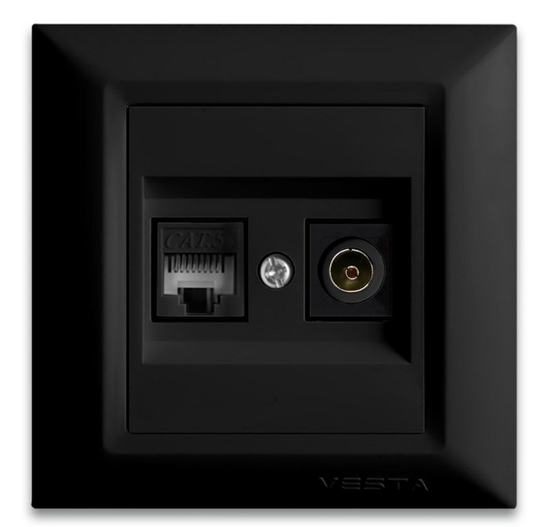 Розетка для сетевого кабеля LAN + TV черная Vesta-Electric Roma Black ...