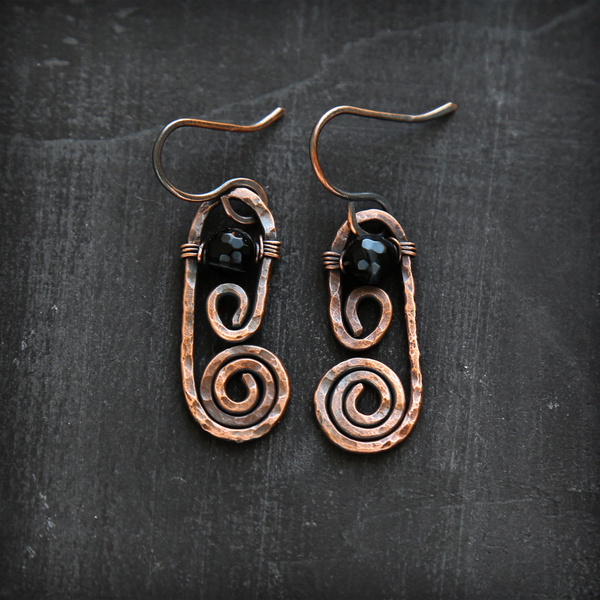Медные серьги с агатом Украшение из меди Подарок жене на медную свадьбу ...
