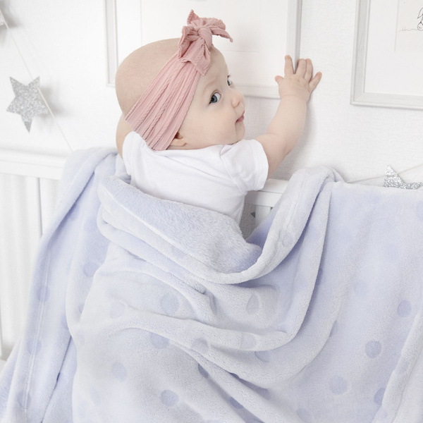 Плед для новорожденных Baby Nice 100х140 см, "Горох", голубой. Велюр ...