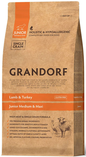 Корм Grandorf Lamb & Turkey Junior Medium & Maxi Holistic для щенков ...