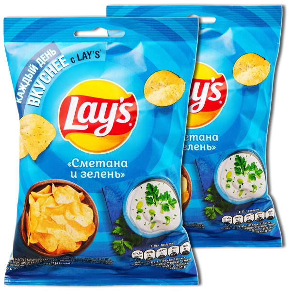 Чипсы Lays "Сметана и зелень" 37 г (маленькая пачка), 2 шт. купить на ...