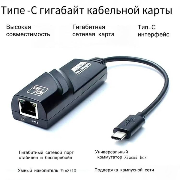 Беспроводной модем Сетевой адаптер 10/100/1000 Мбит/с TypeC к Rj45 Lan ...