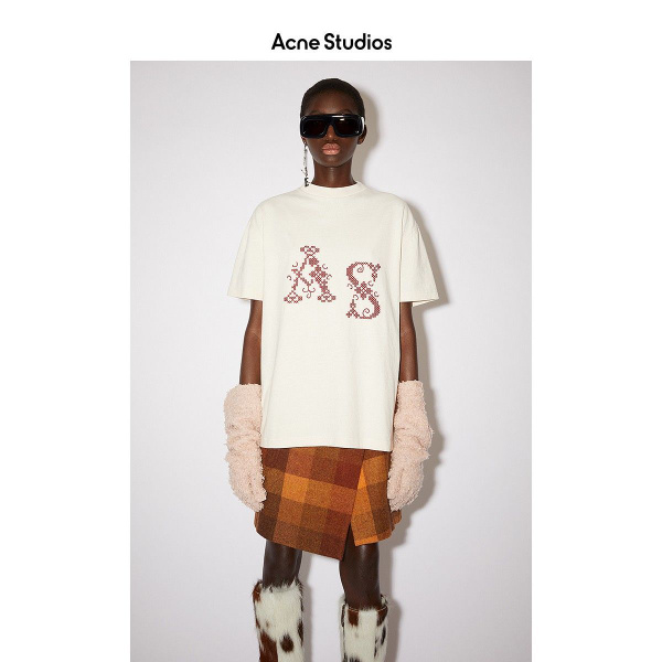 Футболка Acne Studios, размер 50, цвет светло-бежевый, хлопок 100% ...
