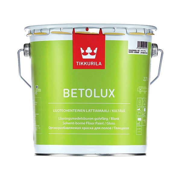 Краска Tikkurila Betolux, Уретано-алкидная, Глянцевое покрытие, белый ...