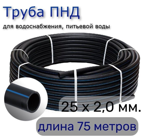 Труба ПНД 25мм х 2,0мм. водопроводная питьевая, для скважины, PN 12.5 ...