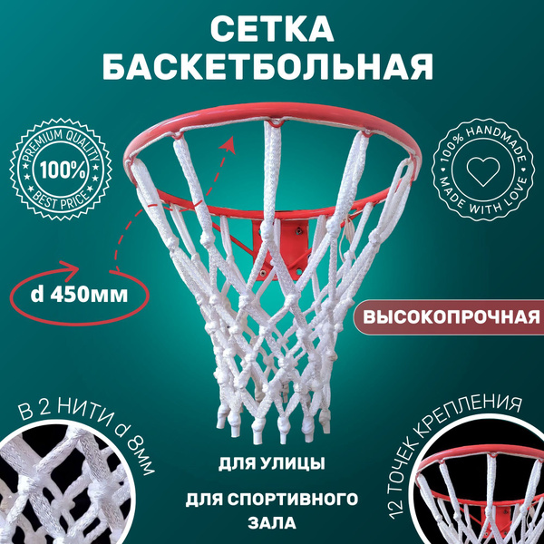 Сетка баскетбольная для кольца 450 мм в 2 нити по 8 мм - купить по ...