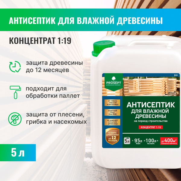 Антисептик для влажной древесины PROSEPT BiO, концентрат 1:19 5 л ...