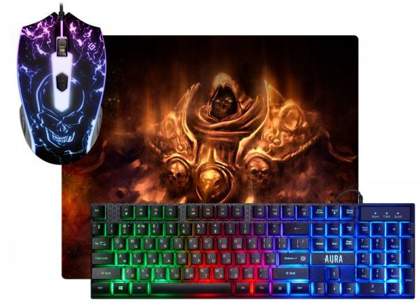 Игровой набор DEFENDER AURA MKP-117 мышь+клавиатура+ковер чёрные (USB ...