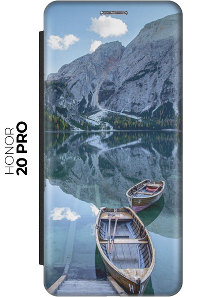 Чехол-книжка Горы, озеро, лодка на Honor 20 Pro / Хонор 20 Про черный ...