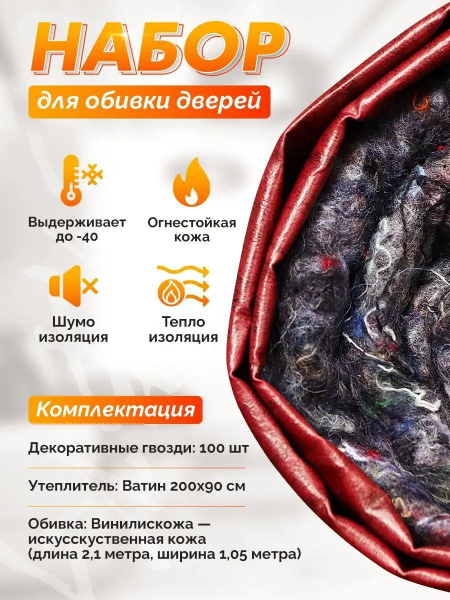 Комплект для обивки и утепления дверей Бордовый, 2,2 м*1,05м ...