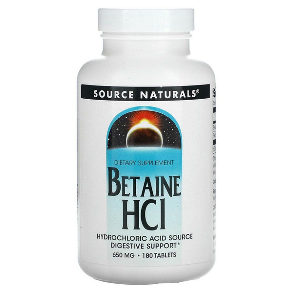 Source Naturals, Бетаина гидрохлорид, 650 мг, 180 таблеток - купить с ...