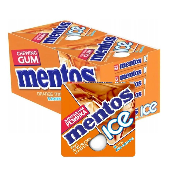 Жевательная резинка Mentos Ice Апельсин мята (Ментос айс), 12 шт по 12г ...
