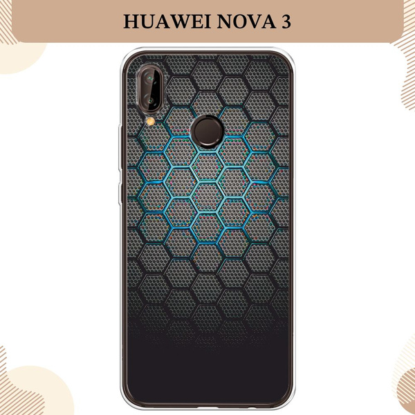 Силиконовый чехол на Huawei Nova 3 / Хуавей Нова 3, Бирюзовые соты ...