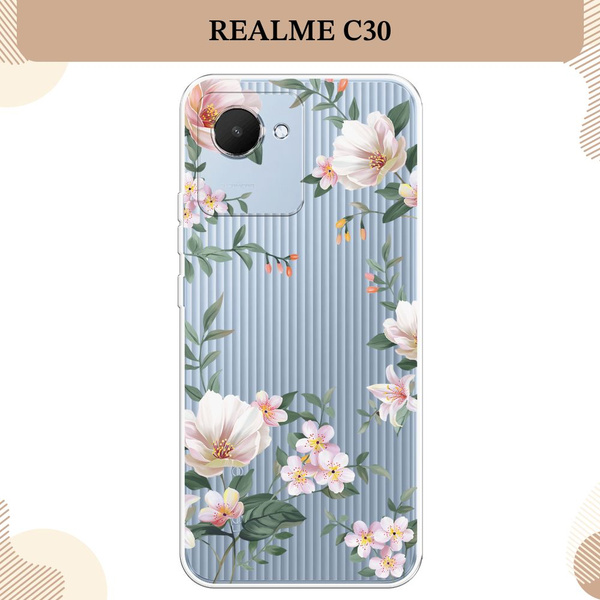 Силиконовый чехол на Realme C30 / Реалми С30 Beautiful white flowers ...