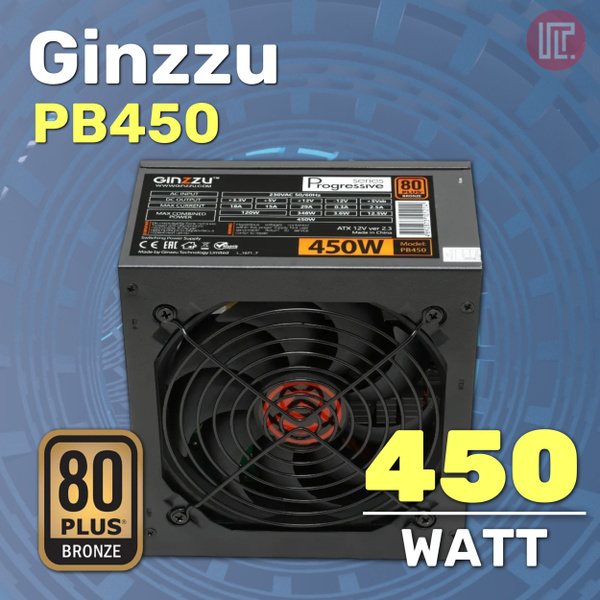 Блок питания компьютера GINZZU PB450, 80 PLUS BRONZE, ATX v2.3, 450W ...