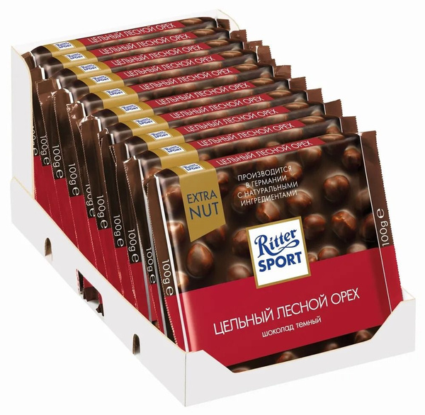 Шоколад темный Ritter Sport Цельный лесной орех, 100 гр., 10 шт ...
