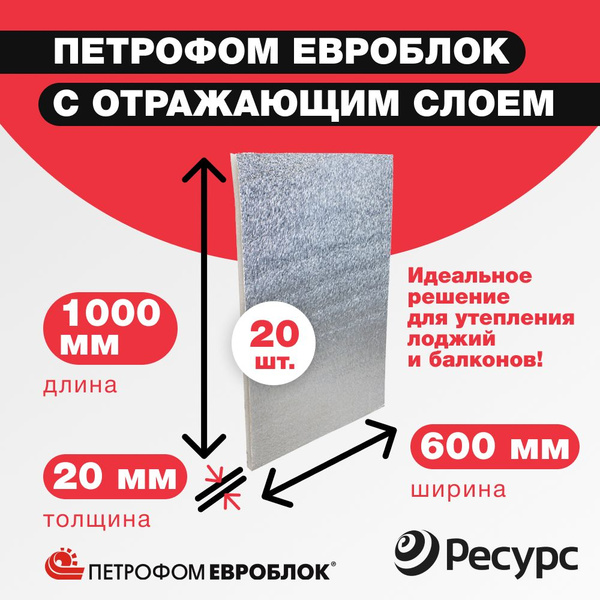 Фольгированная теплоизоляция 20мм Петрофом Евроблок утеплитель 1м х 0 ...