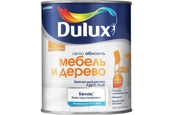 Краска DULUX DX Мебель и Дерево BW 0,75л, Матовое покрытие, белый ...